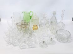 COLLECTION OF GOOD QUALITY CRYSTAL GLASS WARE TO INCLUDE SMALL WATERFORD MANTEL CLOCK, ETC.