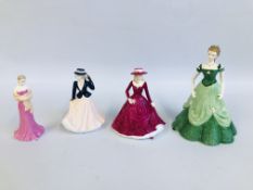 4 X ROYAL WORCESTER FIGURINES TO INCLUDE SPECIAL DAY BRIDESMAID, AMELIA LES PETITES A10,