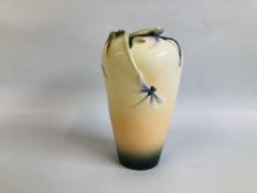 A FRANZ PORCELAIN DRAGONFLY TALL VASE HEIGHT 30CM.