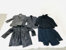 BOX OF ASSORTED GENTS JACKETS TO INCLUDE AN XL BLACK LEATHER JACKET.