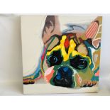 A MODERN MULTI MEDIA ON CANVAS OF A DOG.