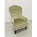 SHERBOURNE REPRODUCTION VICTORIAN STYLE BUTTON BACK ARMCHAIR.