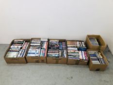 4 X BOXES OF ASSORTED DVD'S + 1 BOX OF CD'S + 1 BOX OF EMPTY CD CASES ETC + BOX OF ASSORTED RECORDS.