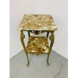 VINTAGE ORNATE GILT TWO TIER OCCASIONAL TABLE WITH ONYX TOPS.