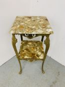 VINTAGE ORNATE GILT TWO TIER OCCASIONAL TABLE WITH ONYX TOPS.