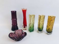 COLLECTION OF ART GLASS TO INCLUDE 3 TAGIMA STYLE VASES