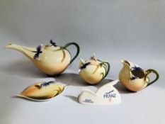 A COLLECTION OF FRANZE PORCELAIN TEA WARE TO INCLUDE DRAGONFLY TEAPOT, DRAGONFLY CREAM JUG,