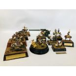 A COLLECTION OF 11 HANDPAINTED BRITONS STYLE MINATURE SPELTER MILITARY FIGURES AND A METAL MODEL OF
