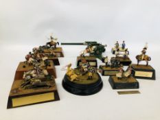 A COLLECTION OF 11 HANDPAINTED BRITONS STYLE MINATURE SPELTER MILITARY FIGURES AND A METAL MODEL OF