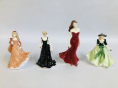 4 X ROYAL WORCESTER FIGURINES TO INCLUDE FLORAL LADIES OCTOBER, DECEMBER,