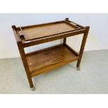 HARDWOOD TWO TIER TROLLEY WITH SIMILAR TRAY L 77CM, W 43CM, H 70CM.