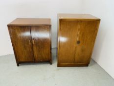 TWO VINTAGE RECORD CABINETS TO INCLUDE "HIS MASTER VOICE" WITH ORIGINAL LABEL W 66CM, D 43CM,
