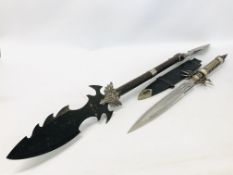 A UNITED DISPLAY KNIFE RELATING TO FANTASY GAME IN SHEATH PLUS ONE OTHER FANTASY GAMING DISPLAY