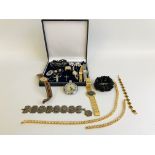 COLLECTION OF ASSORTED QUALITY COSTUME JEWELLERY AND WATCHES TO INCLUDE SMITHS EMPIRE POCKET WATCH,