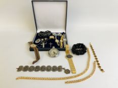 COLLECTION OF ASSORTED QUALITY COSTUME JEWELLERY AND WATCHES TO INCLUDE SMITHS EMPIRE POCKET WATCH,