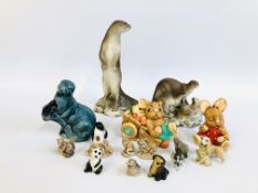 SELECTION OF BOXED ANIMAL FIGURES TO INCLUDE 2 X PENDEFIN RABBITS, POOLE OTTER, WADE FIGURES,