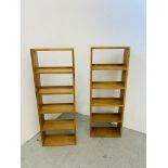 PAIR OF MODERN SOLID LIGHT OAK MEDIA STORAGE SHELVES W 40CM, D 16CM, H 112CM.