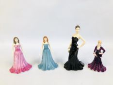 4 X ROYAL DOULTON FIGURINES TO INCLUDE JASMINE HN5483, DECEMBER TURQUOISE HN4981, JULY RUBY HN4976,