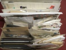 BOX WITH STAMPS ON LEAVES, STOCKCARDS AND IN STOCKBOOK, FRANCE, GB, COMMONWEALTH.