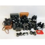 BOX OF VINTAGE AND NEWER STYLE CAMERAS, BINOCULARS AND OPERA GLASSES ETC.