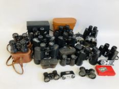BOX OF VINTAGE AND NEWER STYLE CAMERAS, BINOCULARS AND OPERA GLASSES ETC.