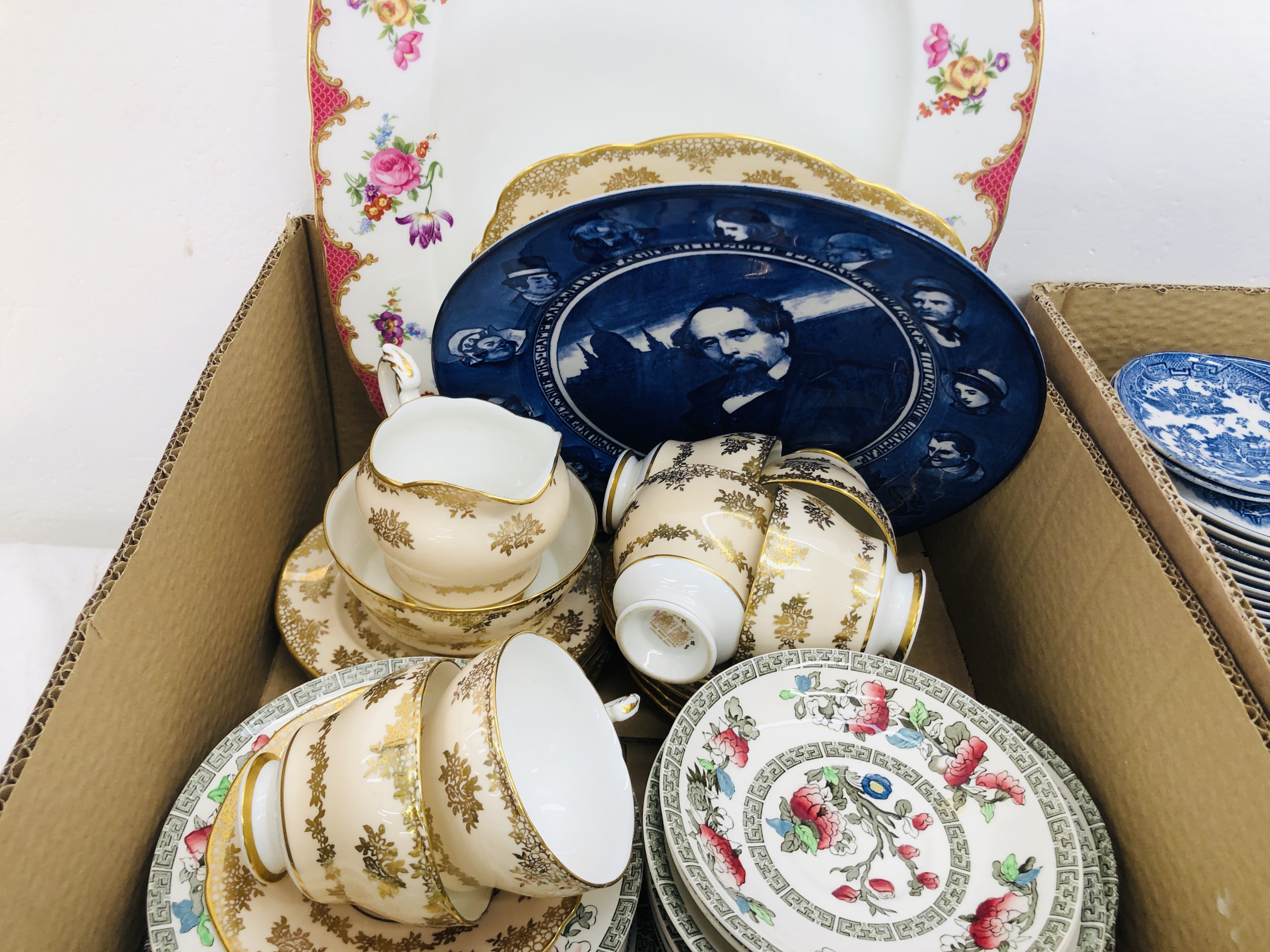 3 X BOXES OF ASSORTED VINTAGE CHINA TO INCLUDE BLUE AND WHITE WILLOW PATTERN, MASONS, - Image 15 of 16