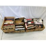 4 X BOXES OF ASSORTED MILITARY REFERENCE AND HISTORY BOOKS TO INCLUDE MILITARY FASHION,