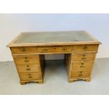 A C19TH PINE NINE DRAWER PEDESTAL DESK W 130CM, D 69CM, H 78CM.