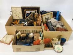 TWO BOXES OF COLLECTIBLES TO INCLUDE HANDBAGS AND PURSES, SCARVES, SHOE LASTS,