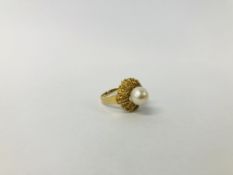 DESIGNER RING SET WITH SINGLE PEARL MARKED 14K