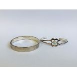 A DESIGNER SILVER HINGED BANGLE ALONG WITH A DESIGNER WHITE METAL OPEN BANGLE SET WITH A CIRCULAR