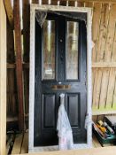 AS NEW BLACK COMPOSITE EXTERIOR DOOR AND FRAME COMPLETE WITH FITTINGS - OVERALL FRAME SIZE HEIGHT