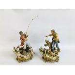 PAIR OF CAPO DI MONTE FIGURES FISHERMAN AND SHOOTER