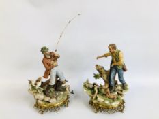 PAIR OF CAPO DI MONTE FIGURES FISHERMAN AND SHOOTER