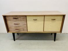 A MID C20th HOME MAKER SIDEBOARD THREE DRAWER CABINET COMBINATION WIDTH 136CM. DEPTH 45CM.