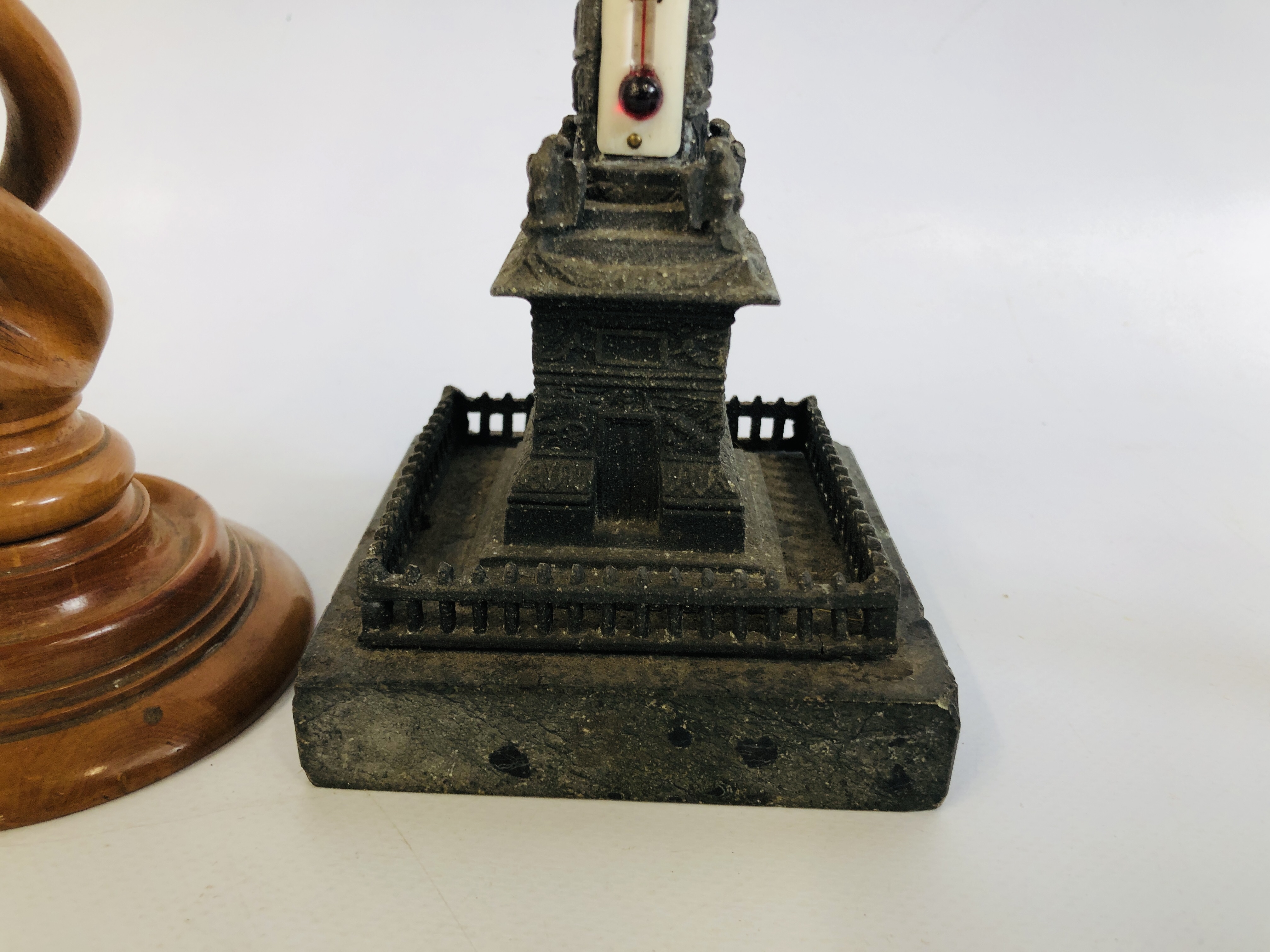 PAIR OF TREEN TWIST CANDLESTICKS, NAPOLEON THERMOMETER, BRASS TIGER AND NAPOLEON - Image 5 of 9