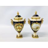 A PAIR OF COALPORT HANDPAINTED URNS BY MALCOLM HARNETT A/F.