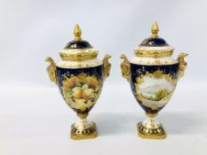 A PAIR OF COALPORT HANDPAINTED URNS BY MALCOLM HARNETT A/F.