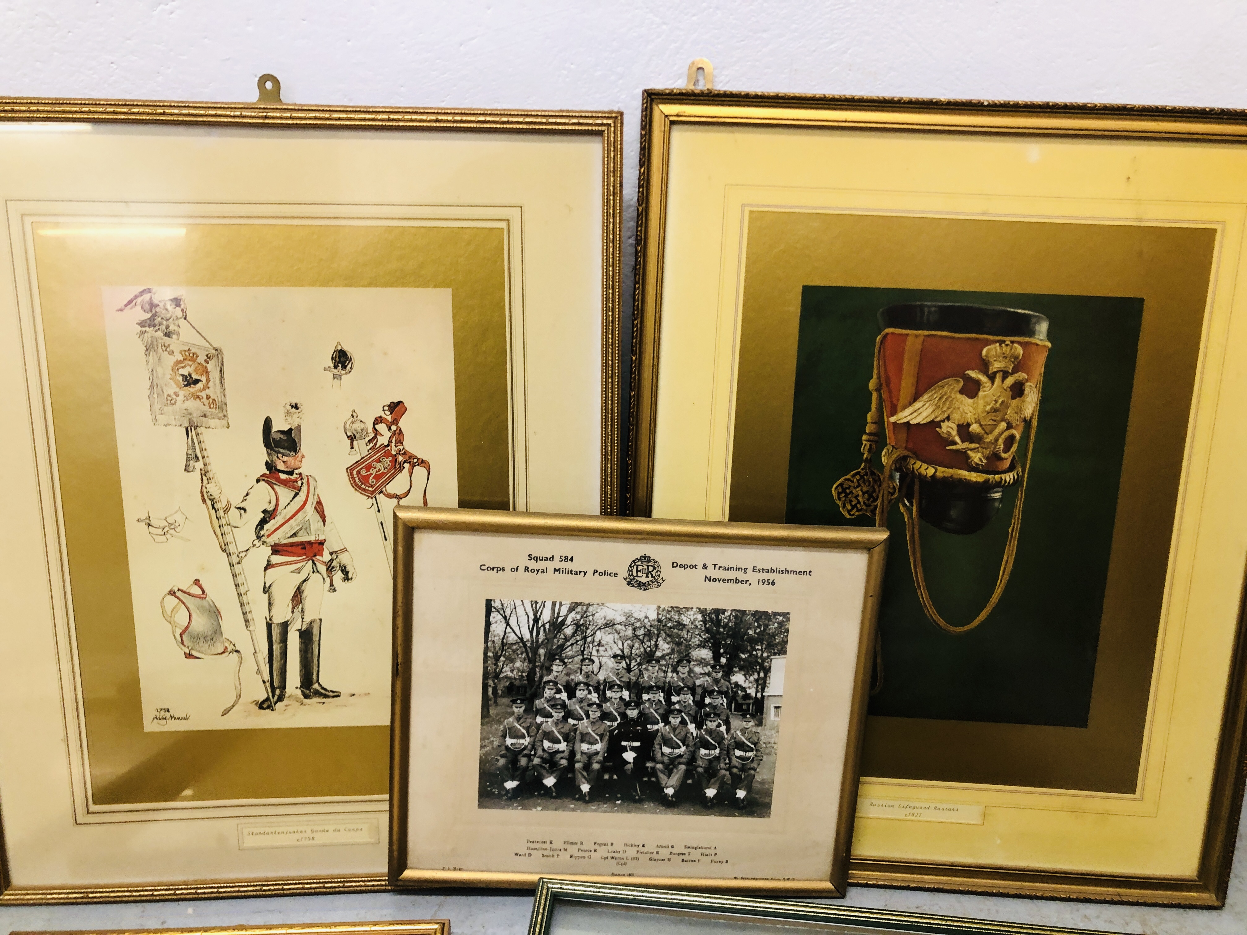 BOX OF ASSORTED FRAMED PICTURES, PRINTS AND PHOTOGRAPHS RELATING TO MILITARY UNIFORM ETC, - Image 5 of 10