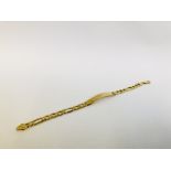 A 9CT GOLD FLAT LINK ID BRACELET.