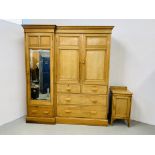 ANTIQUE COMBINATION WARDROBE W 181CM, D 60CM, H 206CM + A BEDSIDE CUPBOARD.