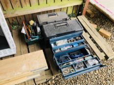 THREE TOOL BOXES CONTAINING ASSORTED HAND TOOLS TO INCLUDE RECORD G.