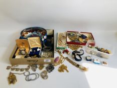 2 X BOXES OF ASSORTED COSTUME JEWELLERY, BEADS, CUFF LINKS,