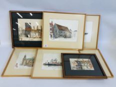 7 X FRAMED ART WORKS BY WARREN LODGE TO INCLUDE DRYDOCKS SOUTHTOWN, RIVER YARE, ST GEORGES CHURCH,