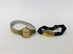 WRIST WATCH MARKED LONGINES ON AN EXPANDING BRACELET ALONG WITH A VINTAGE OVAL FACED WRIST WATCH ON