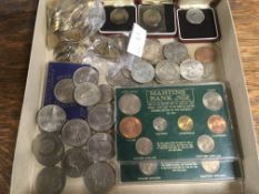 BOX OF MIXED COINS GB CROWNS FROM 1951, 1960 (2), MEXICO 1968 OLYMPICS 25r (2),