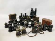 13 X PAIRS OF VINTAGE BINOCULARS TO INCLUDE MILITARY, ETC.
