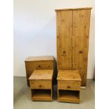 MODERN PINE FINISH TWO DOOR WARDROBE W 79CM, D 55CM, H 194CM, MATCHING 3 DRAWER CHEST W 77CM,