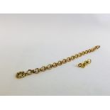 A 9CT GOLD BRACELET WITH CIRCULAR LINKS ALONG WITH 6 UNMARKED CHAIN LINKS A/F.