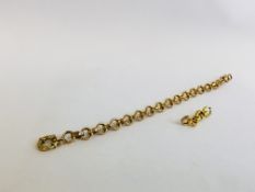 A 9CT GOLD BRACELET WITH CIRCULAR LINKS ALONG WITH 6 UNMARKED CHAIN LINKS A/F.